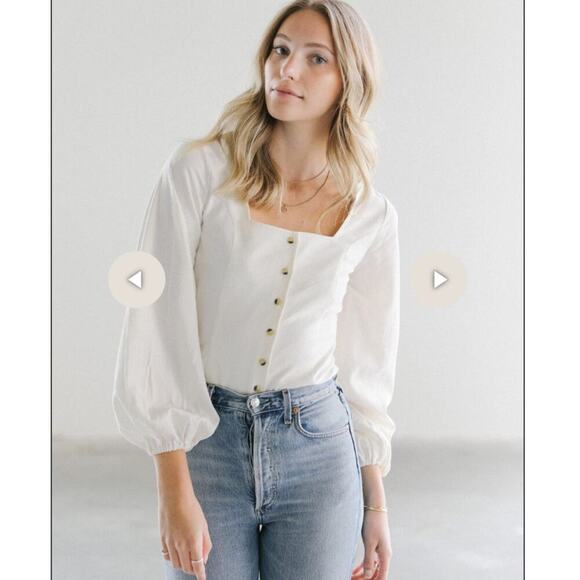 Rolla’s Roxanne L/S Linen Blend Top Square Neck Puff Sleeve XS Excellent - Picture 2 of 8